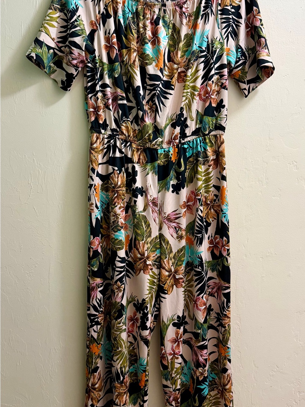Tacera Tropical Floral jumpsuit in Black, Green, Teal & Pink